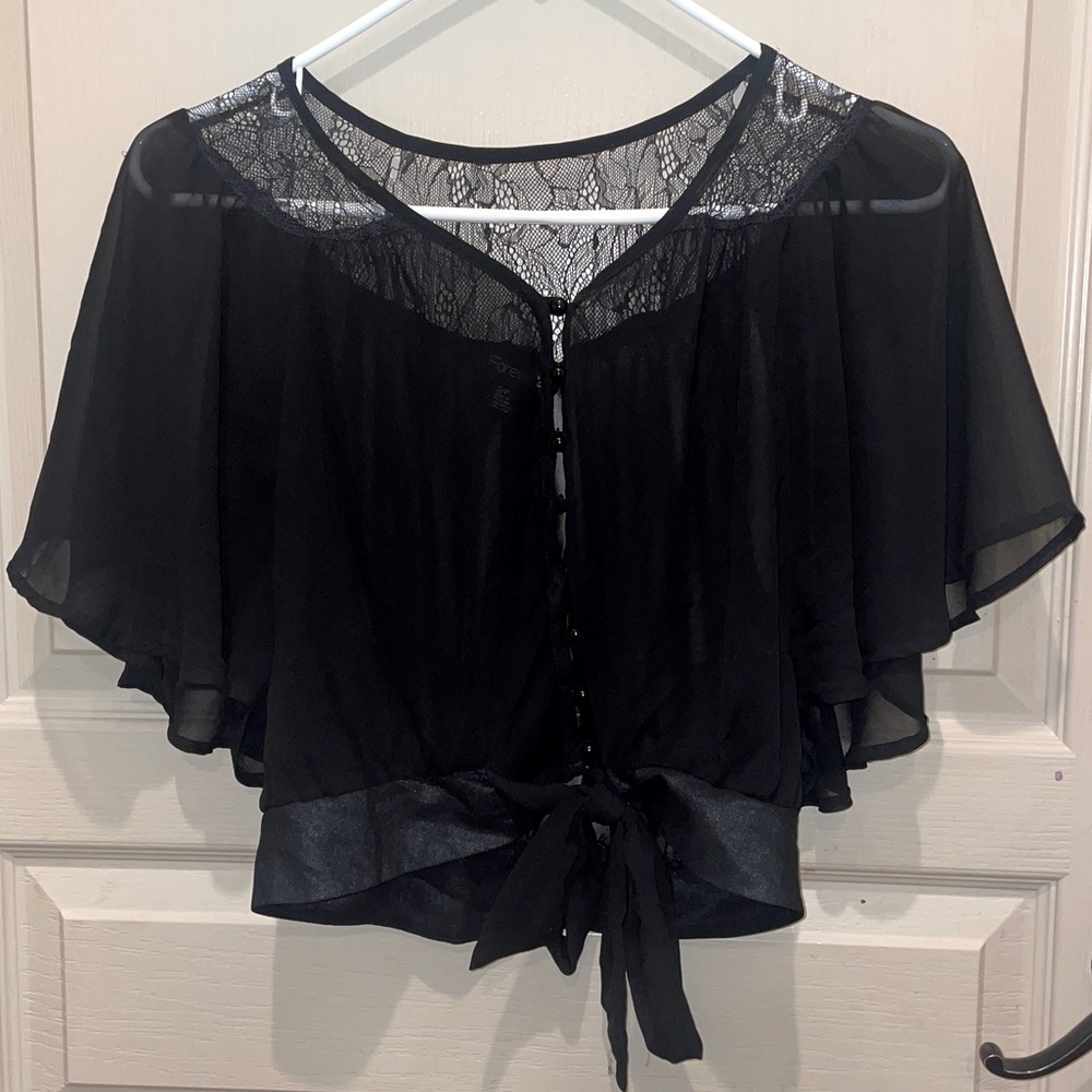 ***SOLD***SOLD***Forever 21 Sheer Cape Flowy Button Up Blouse Size Small